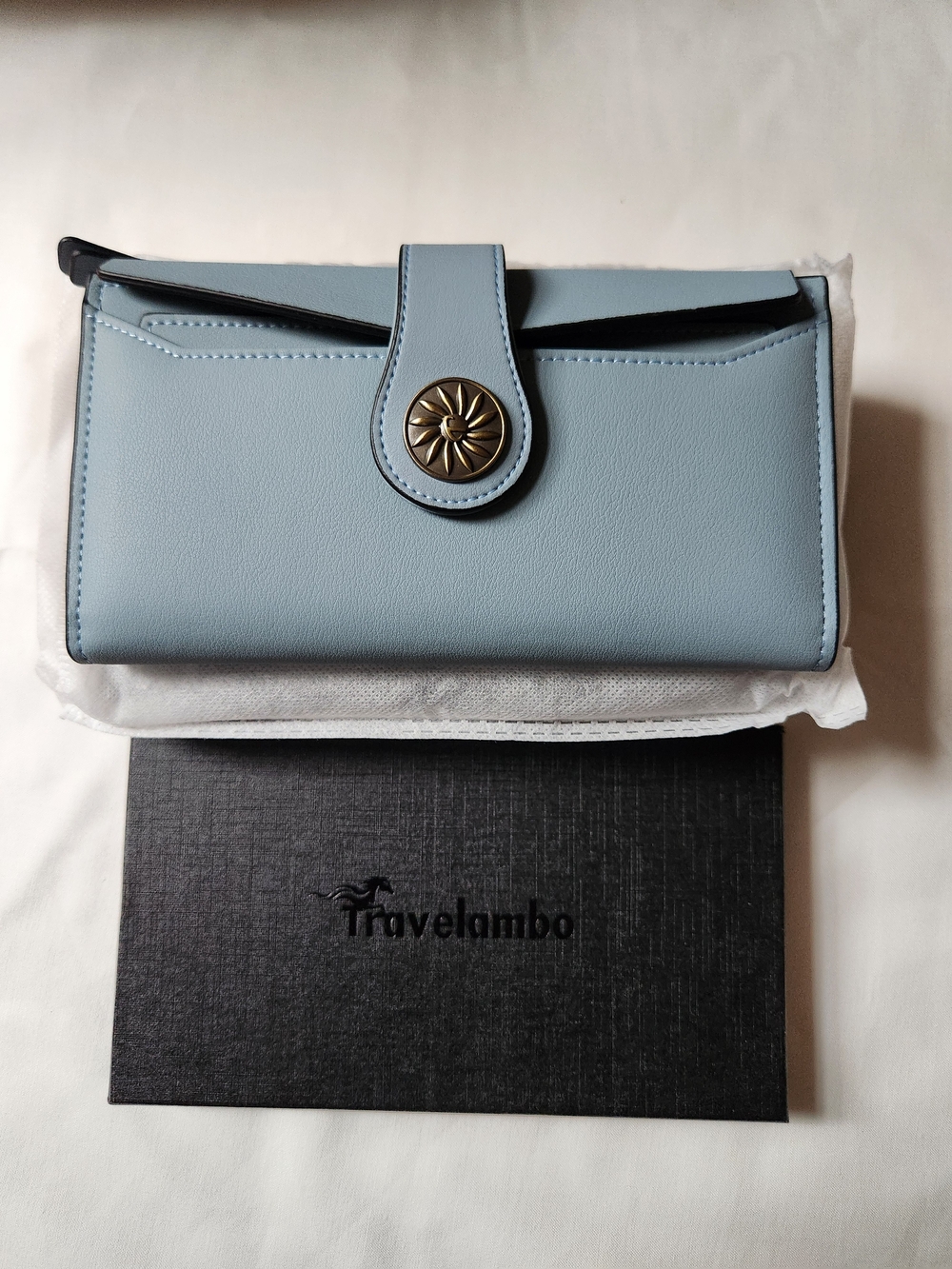 Women's Light Blue Leather Wallet--Travelambo